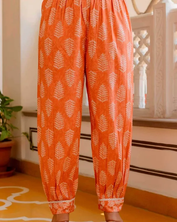 Floral_Printed_V-Neck_A-Line_Orange_Kurta_With_Salwar_&_Dupatta