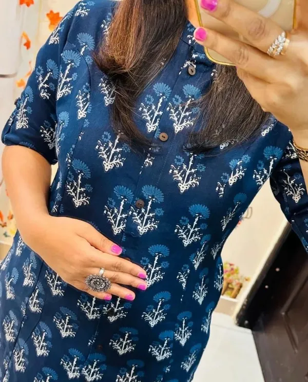 Blue_Floral_Print_Cotton_Trending_Aline_Salwar_Kameez_Suit_Dress_Kurti_Pant_Set