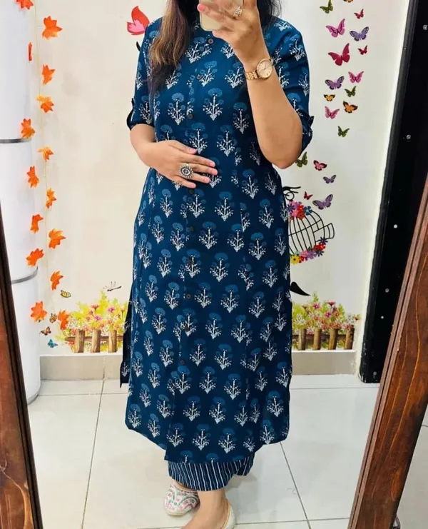 Blue_Floral_Print_Cotton_Trending_Aline_Salwar_Kameez_Suit_Dress_Kurti_Pant_Set