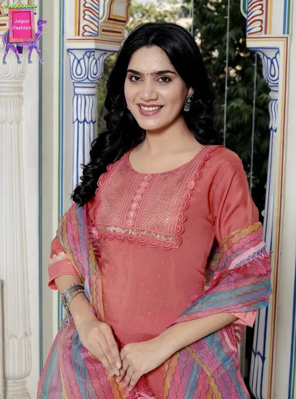 Peach_Makhan_Malai_Roman_Silk_Embroidered_Kurta_Set_For_Women