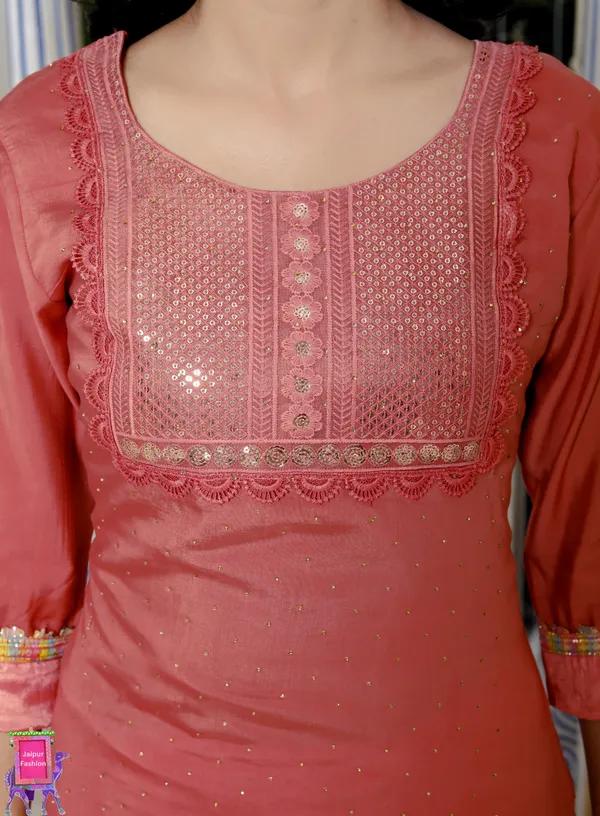 Peach_Makhan_Malai_Roman_Silk_Embroidered_Kurta_Set_For_Women