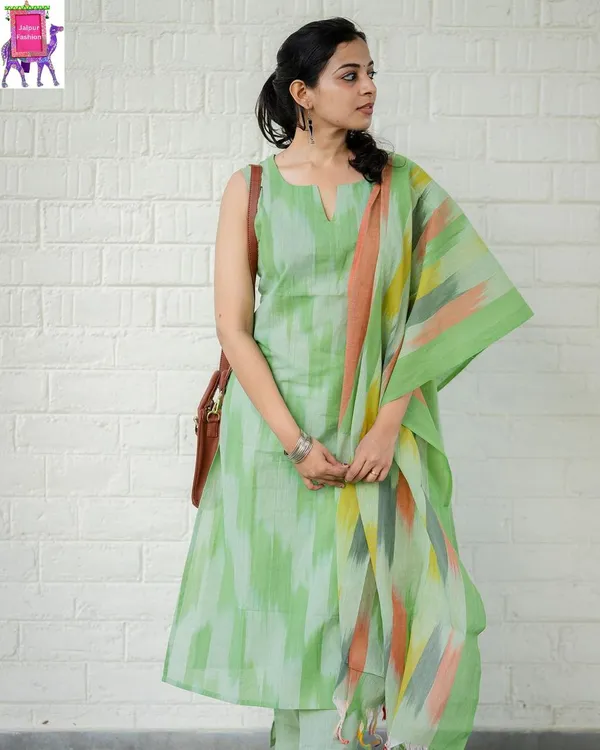 Pista_Green_South_Special_Cotton_Ethnic_Wear_Kurta_Set_For_Women