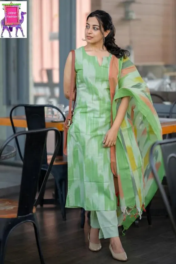 Pista_Green_South_Special_Cotton_Ethnic_Wear_Kurta_Set_For_Women