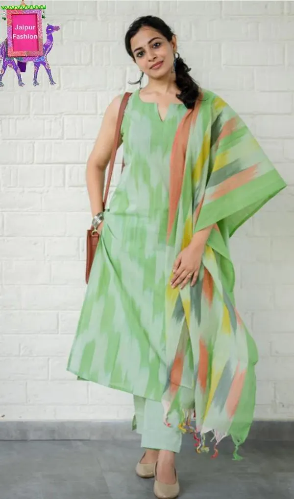 Pista_Green_South_Special_Cotton_Ethnic_Wear_Kurta_Set_For_Women