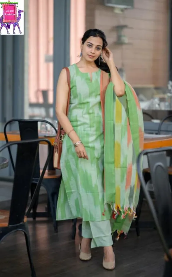 Pista_Green_South_Special_Cotton_Ethnic_Wear_Kurta_Set_For_Women