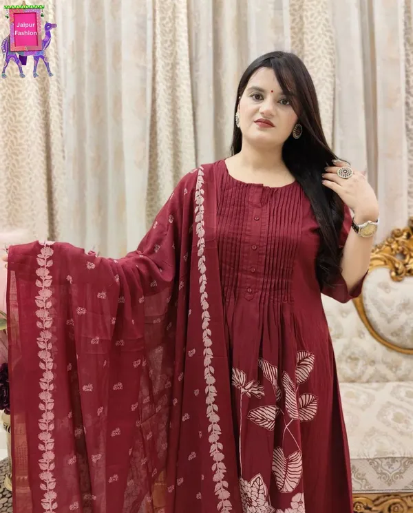 Maroon_Beautiful_Cotton_Floral_Print_With_Pintex_Work_Kurta_Set_For_Women