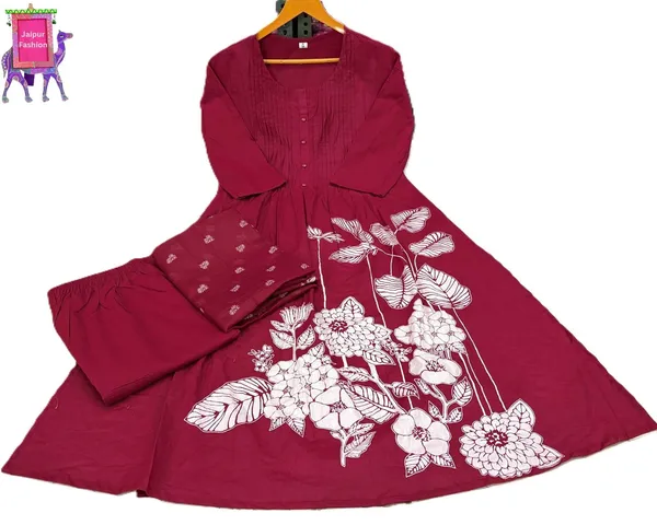 Maroon_Beautiful_Cotton_Floral_Print_With_Pintex_Work_Kurta_Set_For_Women