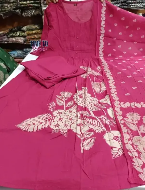 Rani_Pink_Beautiful_Cotton_Floral_Print_With_Pintex_Work_Kurta_Set_For_Women