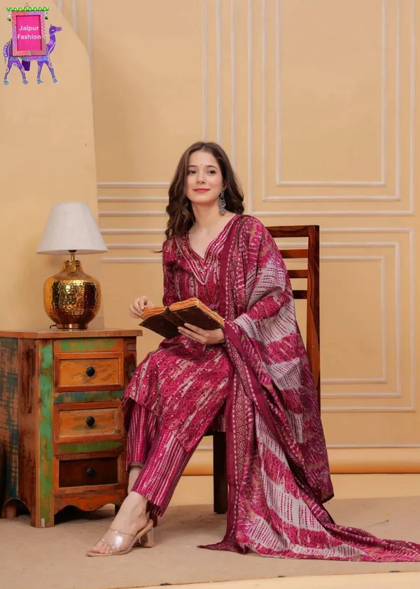 Cherry_Red_Maslin_Pattern_Print_Kurta_Set_For_Women