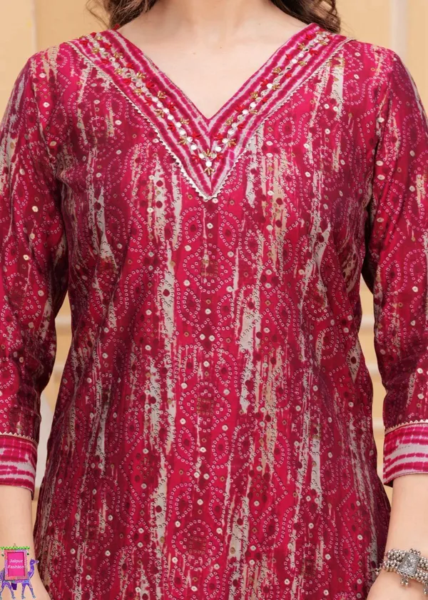 Cherry_Red_Maslin_Pattern_Print_Kurta_Set_For_Women