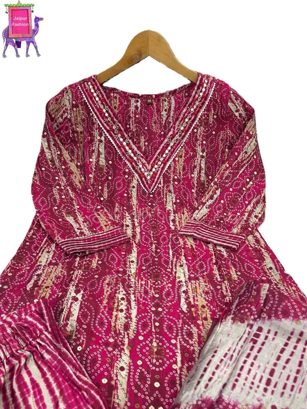 Cherry_Red_Maslin_Pattern_Print_Kurta_Set_For_Women