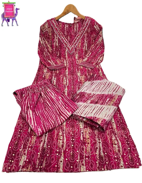 Cherry_Red_Maslin_Pattern_Print_Kurta_Set_For_Women