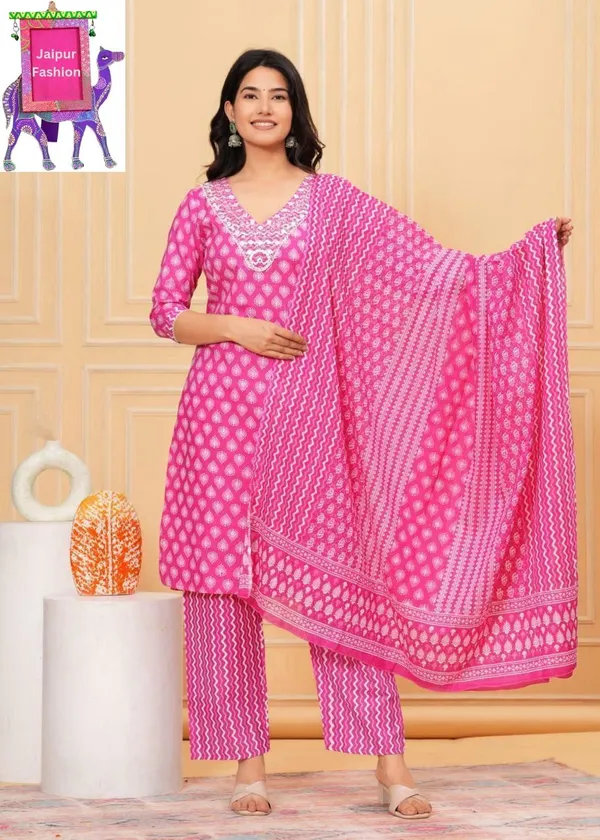 Pink_Cotton_Embroidered_Printed_Kurta_Set_For_Women