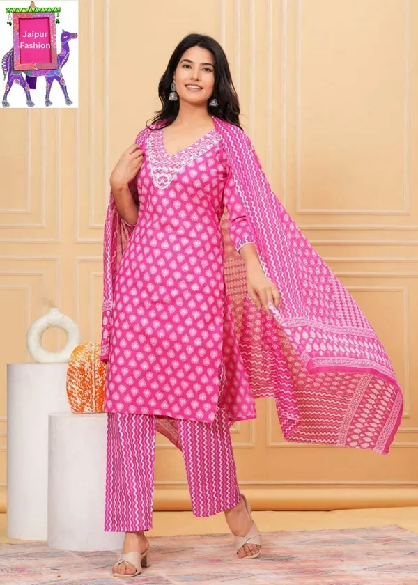 Pink_Cotton_Embroidered_Printed_Kurta_Set_For_Women