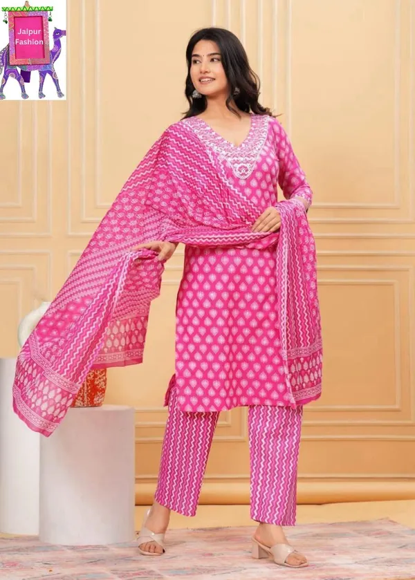 Pink_Cotton_Embroidered_Printed_Kurta_Set_For_Women