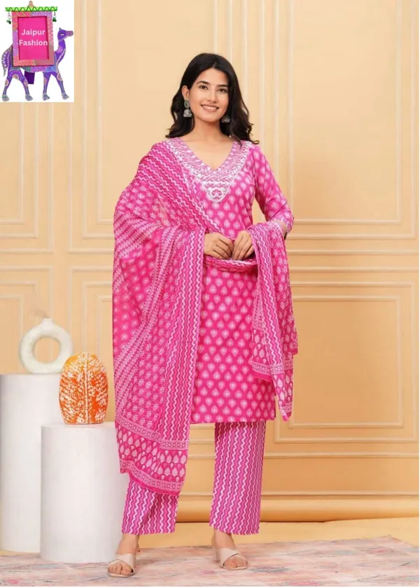 Pink_Cotton_Embroidered_Printed_Kurta_Set_For_Women