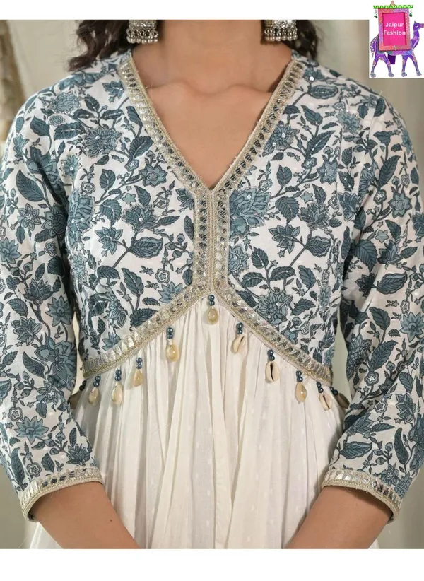 Blue_Cotton_Embroidered_Floral_Printed_Aliya_Cut_Kurta_Set_With_Shells_For_Women