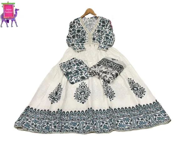 Blue_Cotton_Embroidered_Floral_Printed_Aliya_Cut_Kurta_Set_With_Shells_For_Women
