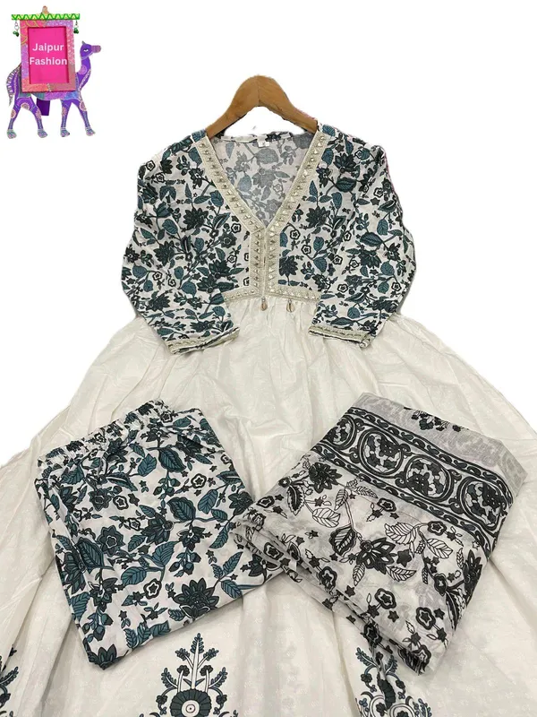 Blue_Cotton_Embroidered_Floral_Printed_Aliya_Cut_Kurta_Set_With_Shells_For_Women