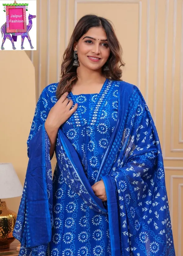 Indigo_Cotton_Printed_V_Neck_Beautiful_Jaipuri_Kurta_Set_For_Women