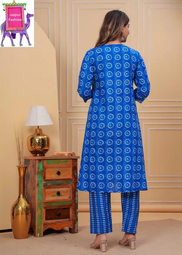 Indigo_Cotton_Printed_V_Neck_Beautiful_Jaipuri_Kurta_Set_For_Women