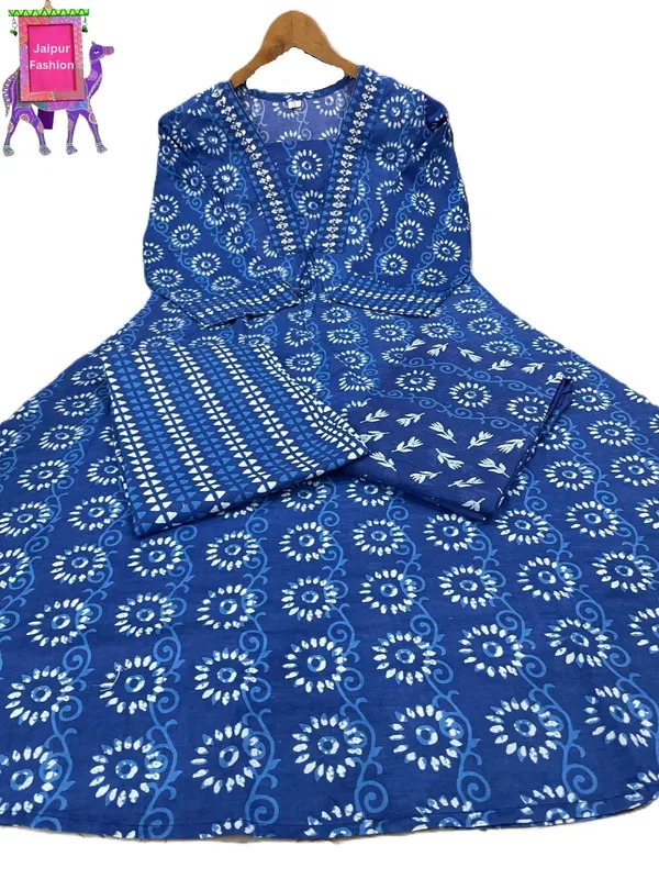 Indigo_Cotton_Printed_V_Neck_Beautiful_Jaipuri_Kurta_Set_For_Women
