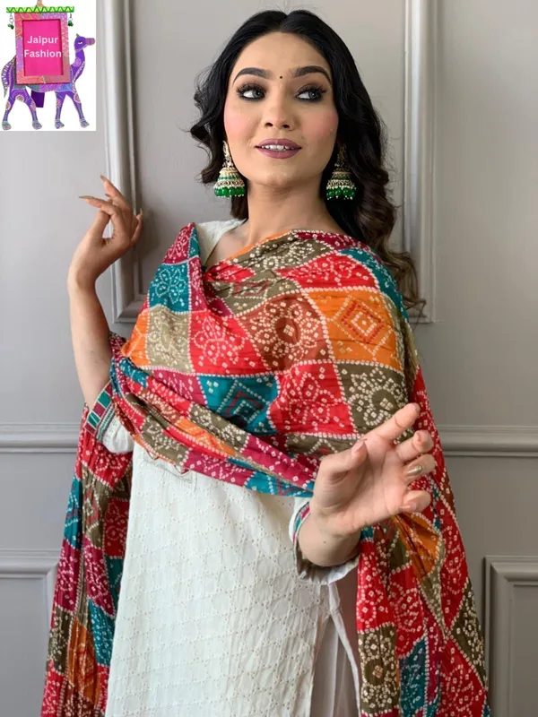 Schifli_Cotton_Embroidered_White_kurta_Set_With_Bandhej_Cotton_Silk_Dupatta