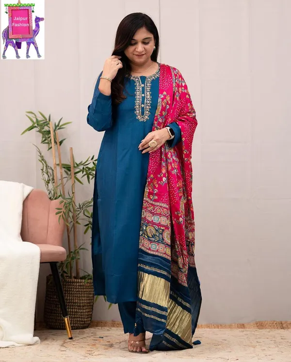 Roman_Silk_Embroidered_(Hand_Work)Blue_Kurta_Set_with_Lining_Silk_Digital_Print_Dupatta
