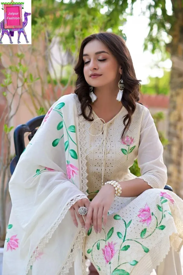 Schifli_Chicken_Work_Hand_Painted_Kurta_Set