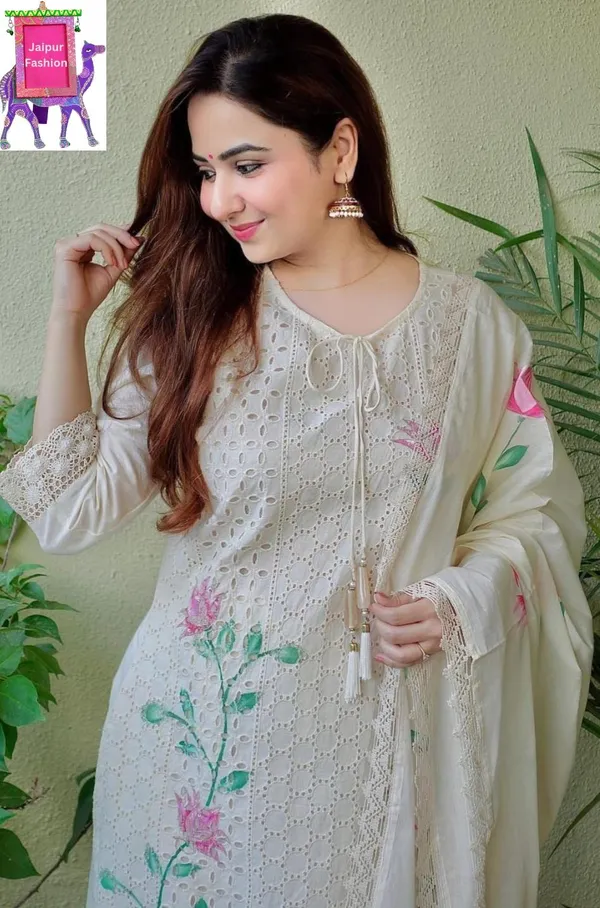 Schifli_Chicken_Work_Hand_Painted_Kurta_Set