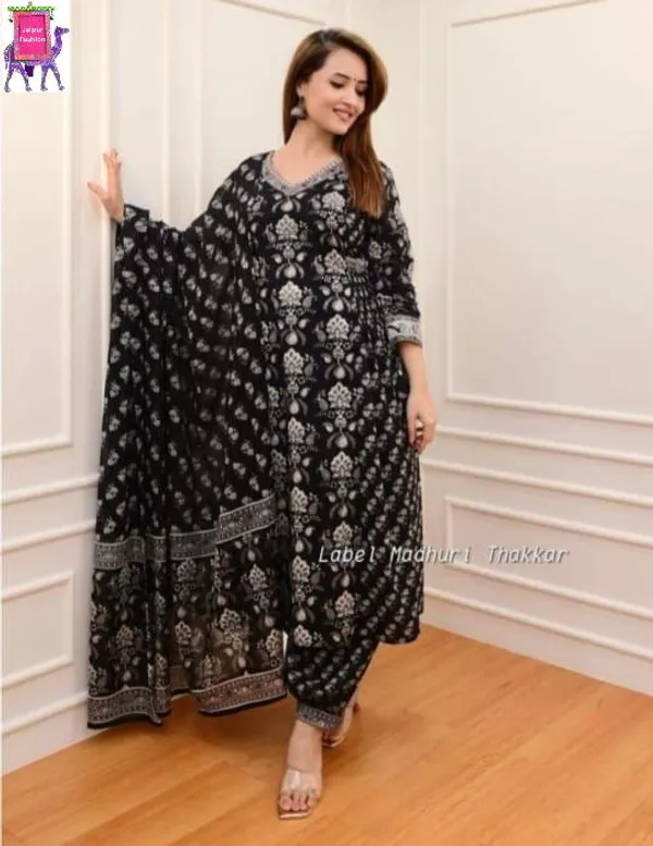 Cotton_Embroidered_Jaipuri_Black_Kurta_Afgani_Bottom_Set