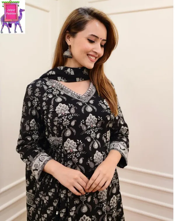 Cotton_Embroidered_Jaipuri_Black_Kurta_Afgani_Bottom_Set