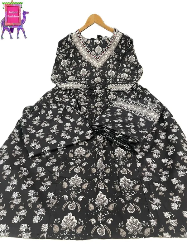 Cotton_Embroidered_Jaipuri_Black_Kurta_Afgani_Bottom_Set