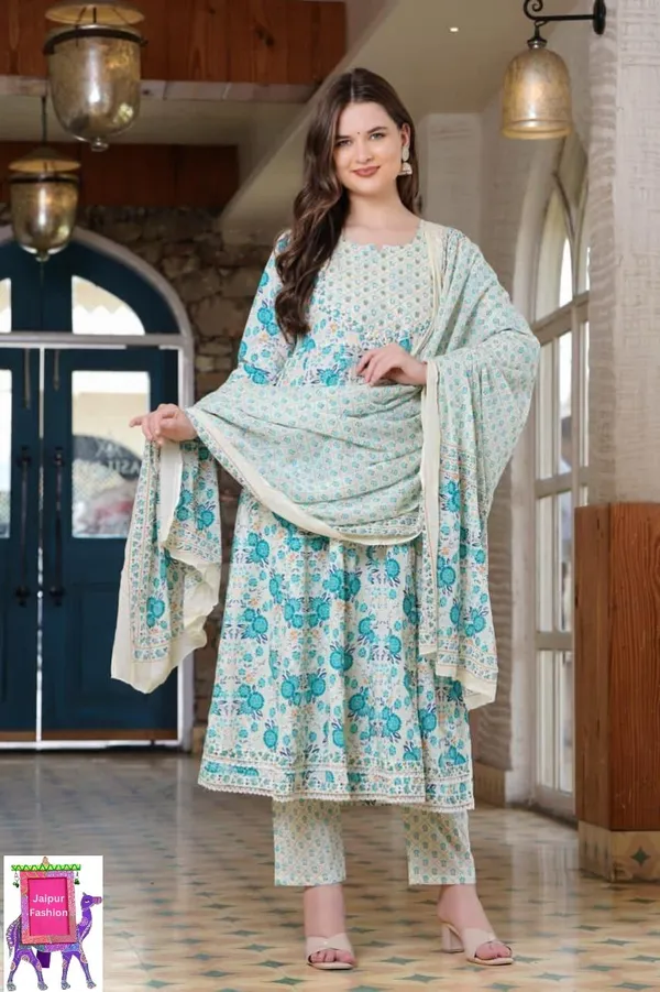 Floral_Teal_Green_Ensemble_Embroidered_Analrkali_Kurta_Set