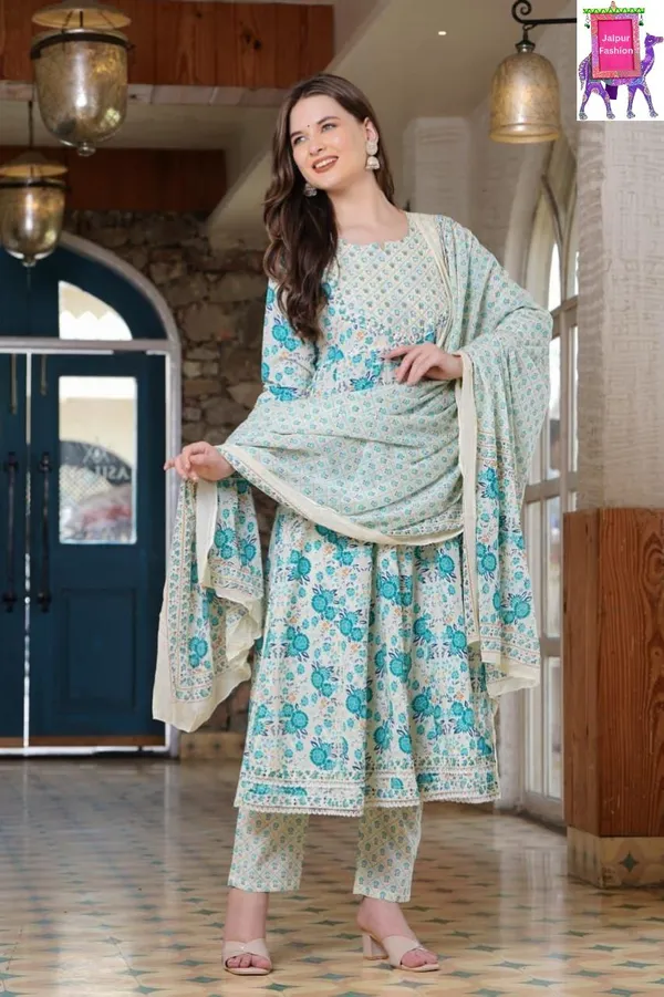 Floral_Teal_Green_Ensemble_Embroidered_Analrkali_Kurta_Set
