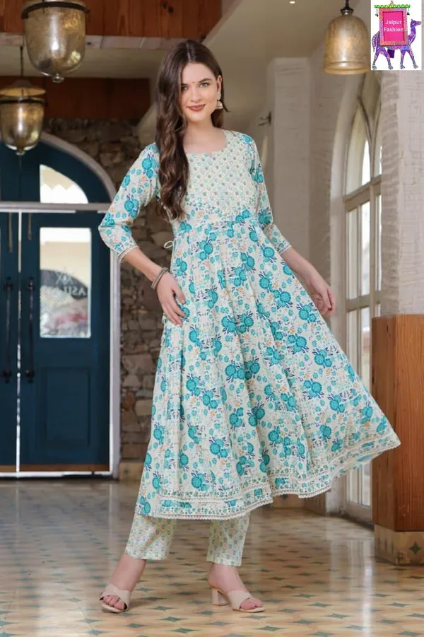 Floral_Teal_Green_Ensemble_Embroidered_Analrkali_Kurta_Set