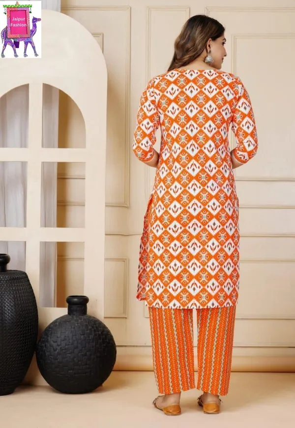 Geometric_Printed_and_Sequined_Embroidered_work_Orange_Kurta_set_with_Dupatta.