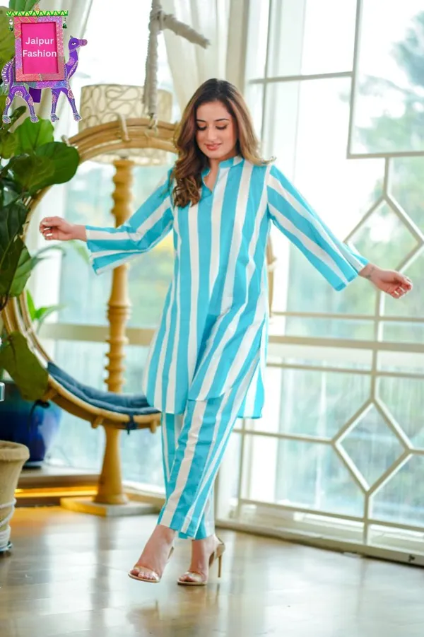 Blue_Cotton_Printed_Beautiful_Striped_Co-Ord_Set_For_Women