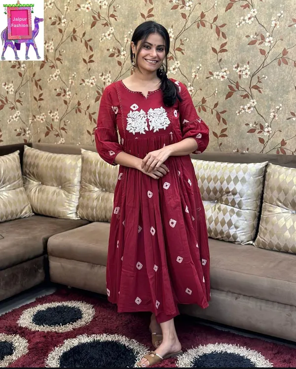 Maroon_Cotton_Embroidered_Work_A_Line_Co-Ord_Set_For_Women