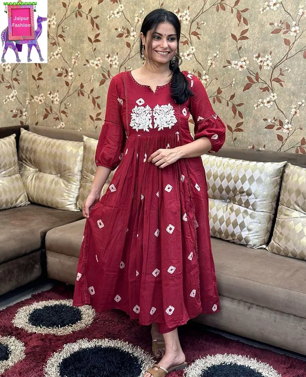 Maroon_Cotton_Embroidered_Work_A_Line_Co-Ord_Set_For_Women