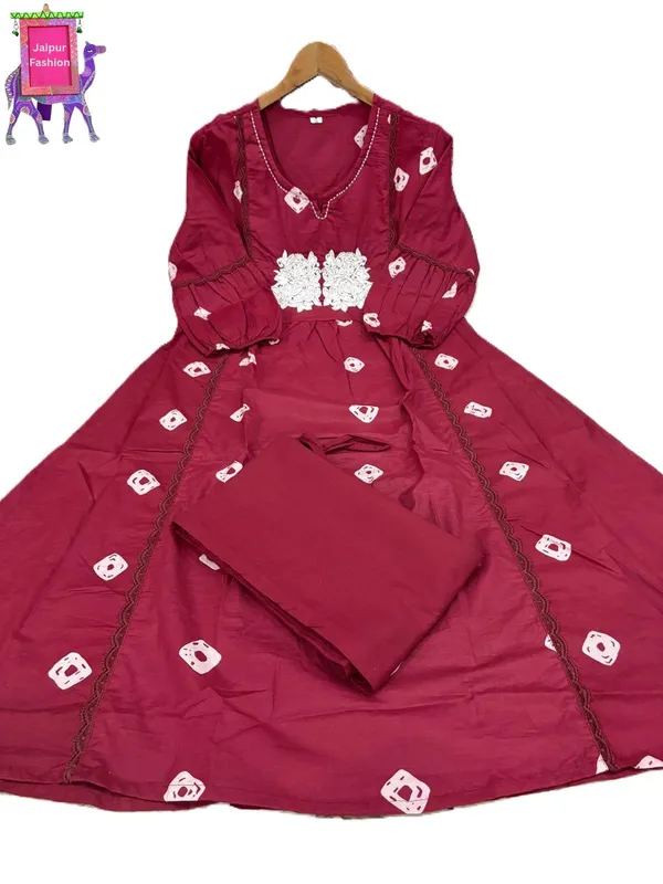 Maroon_Cotton_Embroidered_Work_A_Line_Co-Ord_Set_For_Women
