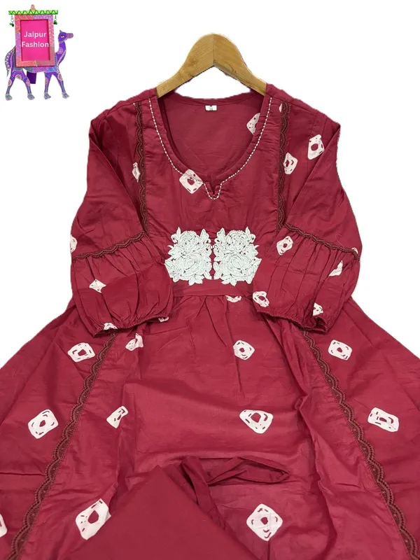 Maroon_Cotton_Embroidered_Work_A_Line_Co-Ord_Set_For_Women