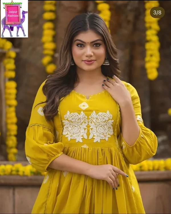 Yellow_Cotton_Embroidered_Work_Cotton_A_Line_Co-Ord_Set_For_Women