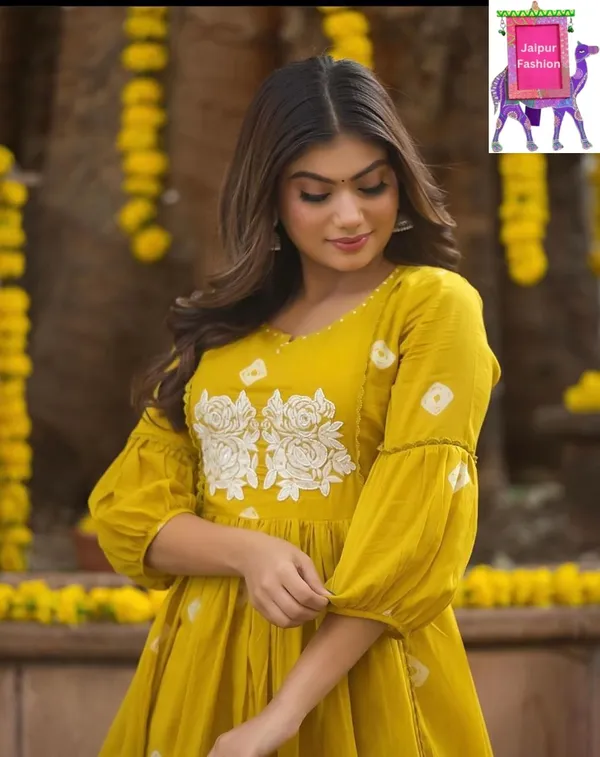 Yellow_Cotton_Embroidered_Work_Cotton_A_Line_Co-Ord_Set_For_Women