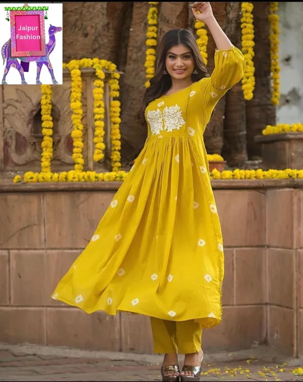 Yellow_Cotton_Embroidered_Work_Cotton_A_Line_Co-Ord_Set_For_Women