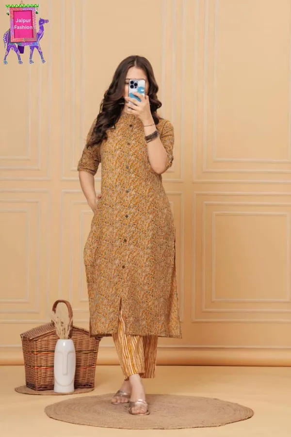 Yellow_Cotton_Kantha_Work_Handblock_Printed_Co-Ord_Set_For_Women