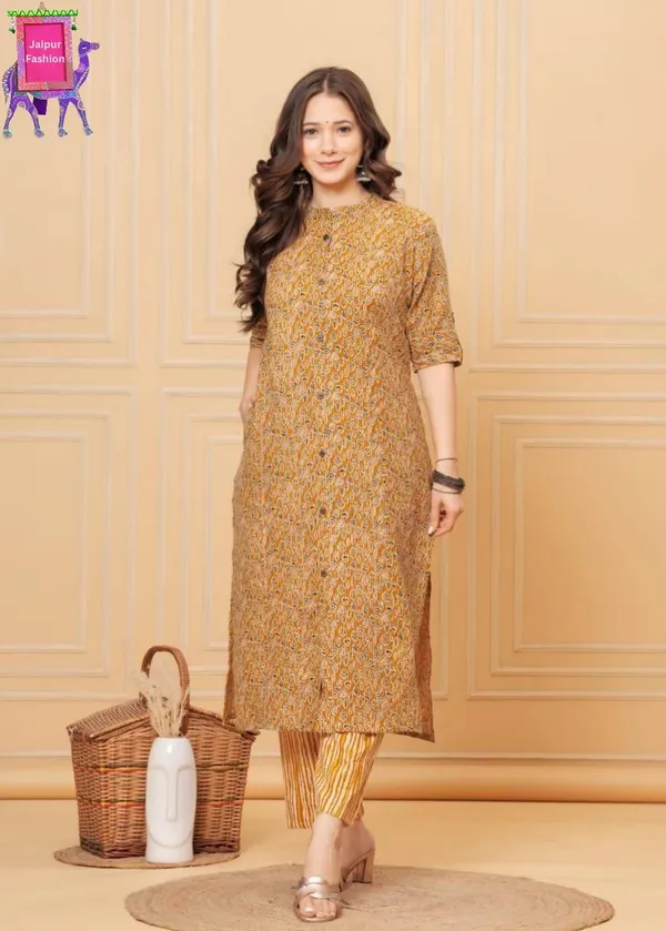 Yellow_Cotton_Kantha_Work_Handblock_Printed_Co-Ord_Set_For_Women