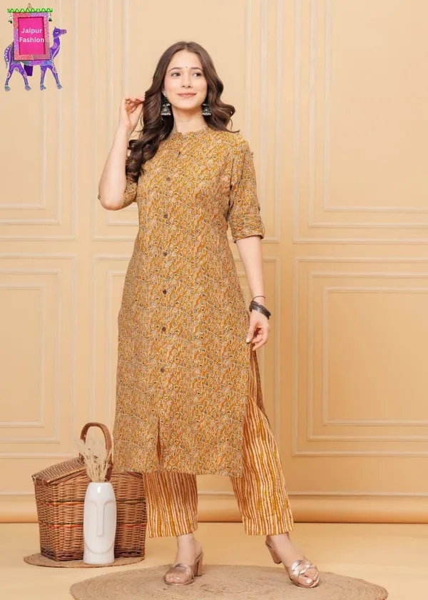Yellow_Cotton_Kantha_Work_Handblock_Printed_Co-Ord_Set_For_Women
