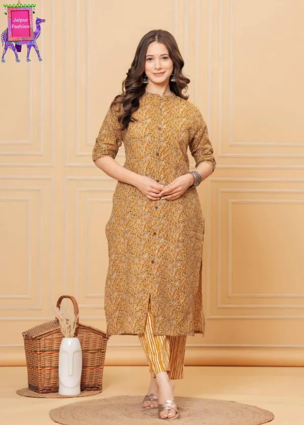 Yellow_Cotton_Kantha_Work_Handblock_Printed_Co-Ord_Set_For_Women