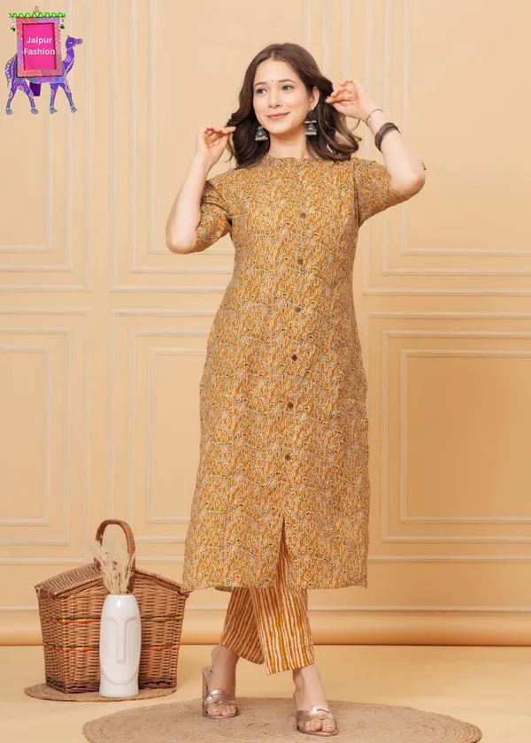 Yellow_Cotton_Kantha_Work_Handblock_Printed_Co-Ord_Set_For_Women